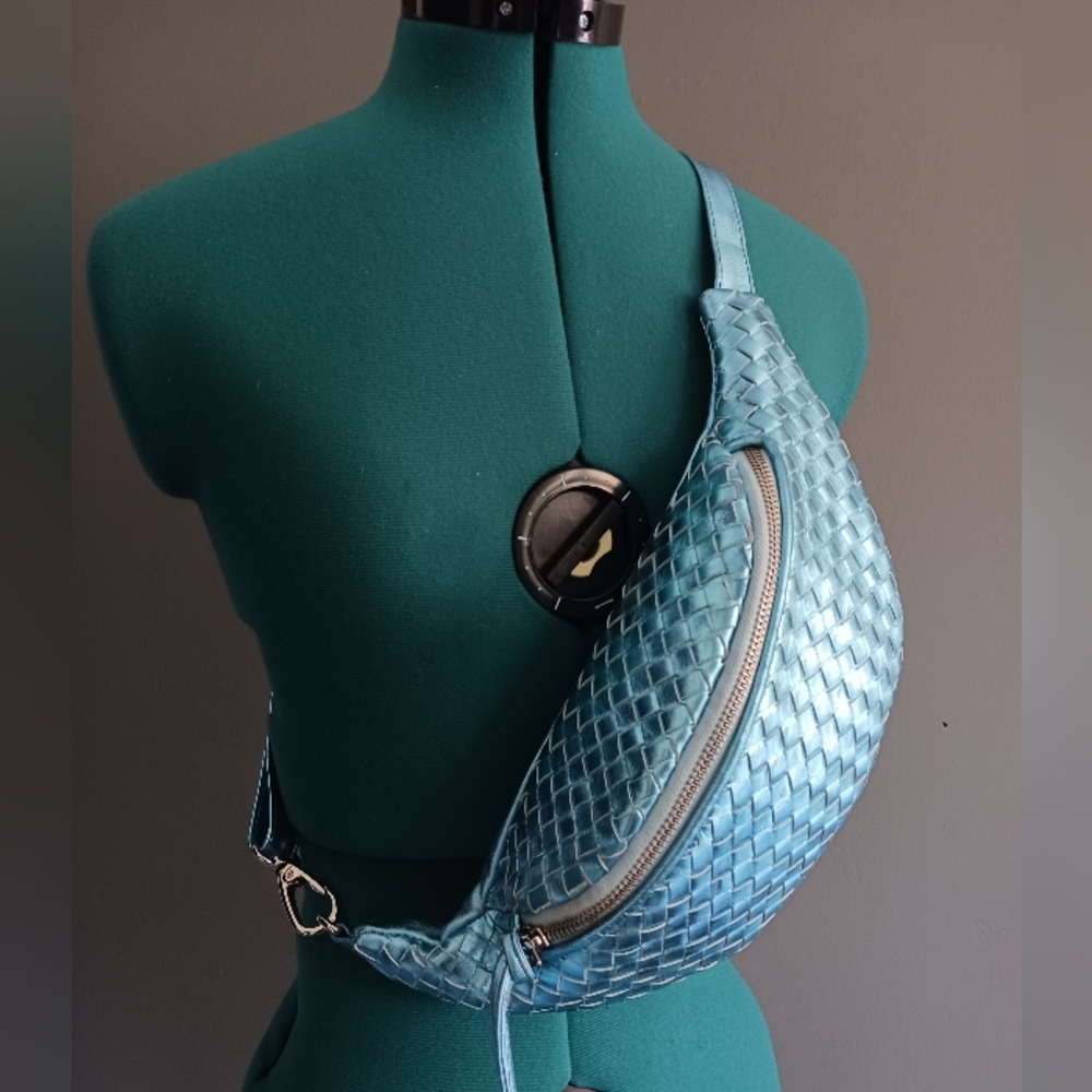 Milaner The Bianca Woven Belt, Chest Bag, Metalic Blue